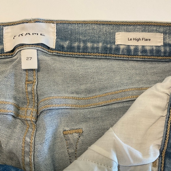 Frame High Rise Blue Denim Flare Raw Edge Leg Jeans with Stretch, Size 27 - Picture 12 of 16
